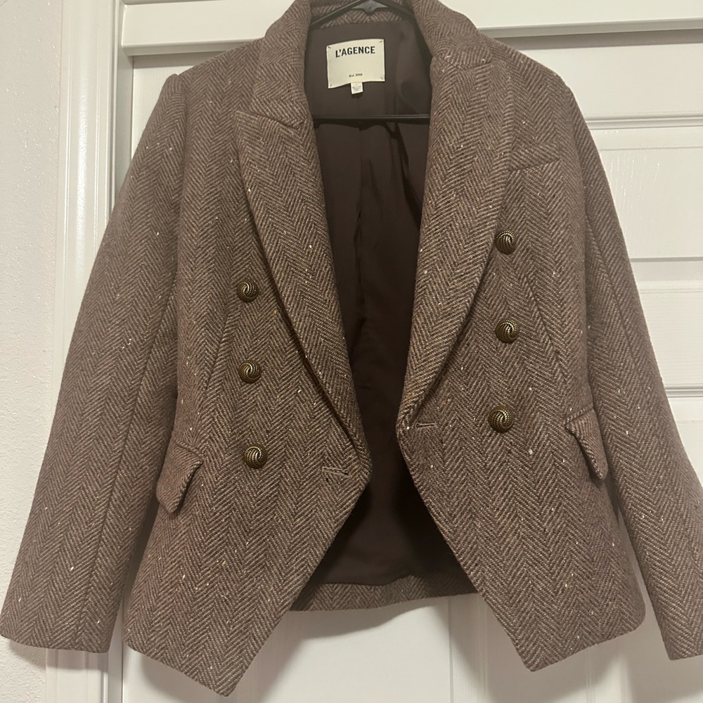 L'AGENCE Herringbone Brown Blazer